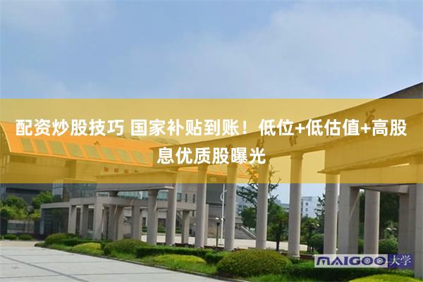 配资炒股技巧 国家补贴到账!低位+低估值+高股息优质股曝光
