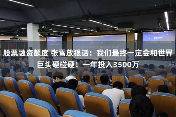 股票融资额度 张雪放狠话：我们最终一定会和世界巨头硬碰硬！一年投入3500万